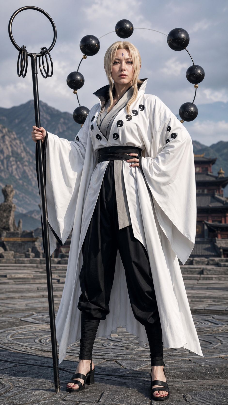 火影忍者綱手的日本美女真人COSPLAY,嚴肅的表情,穿六道斑的…