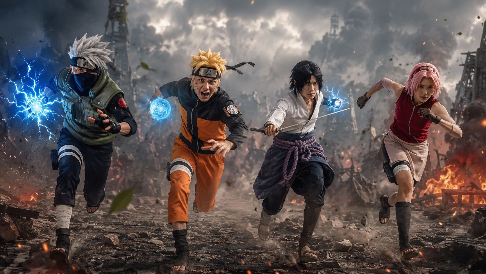 火影忍者名場面,真實場景,日本真人COSPLAY,畫面以寫實、特…