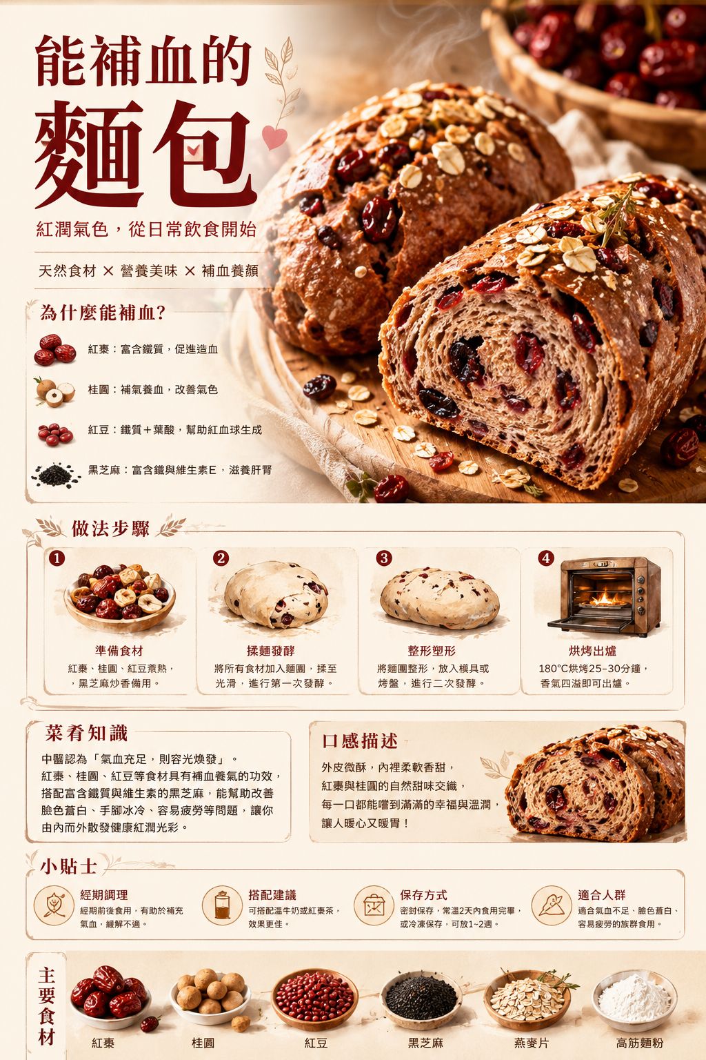 美食知識海報：補血麵包